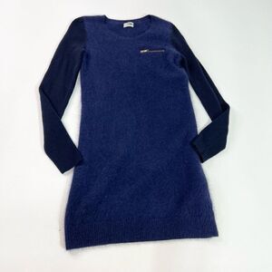 Wallace Rabbit Hair Cashmere Wool Tunic Dress Womens Small Blue Zip Pocket Mini